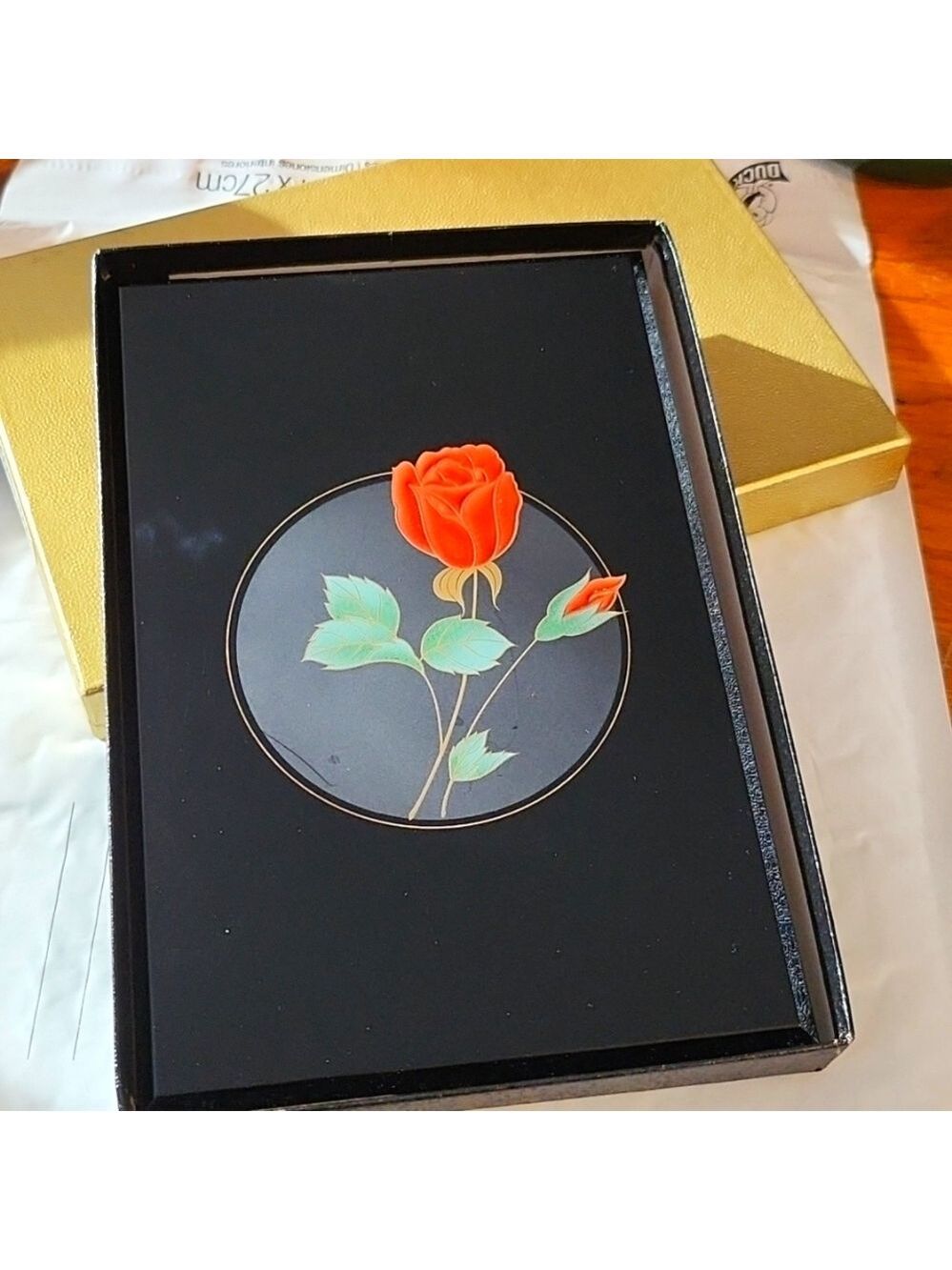 Vintage Otagiri Japan Black Address book Crimson Red Rose